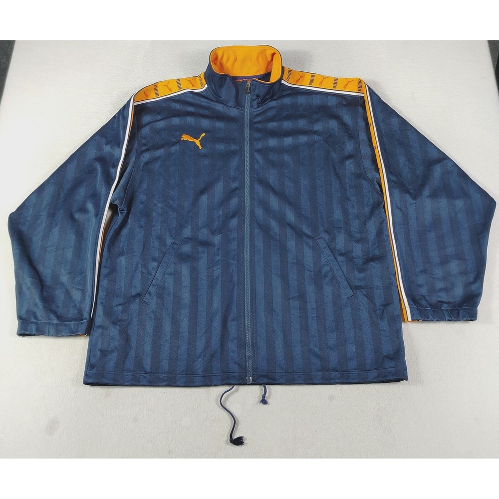 Puma Track Jacket Mens XL Blue Orange Full Zip Stripe Logo Athletic Athleisure